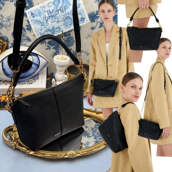 🆕 OROTON 🧿 NWOT Lily Zip Top Crossbody, Black Leather